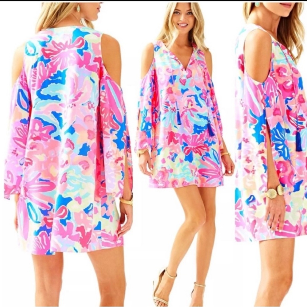 Lilly Pulitzer Vibrant Pink and Blue Long Sleeve Dress